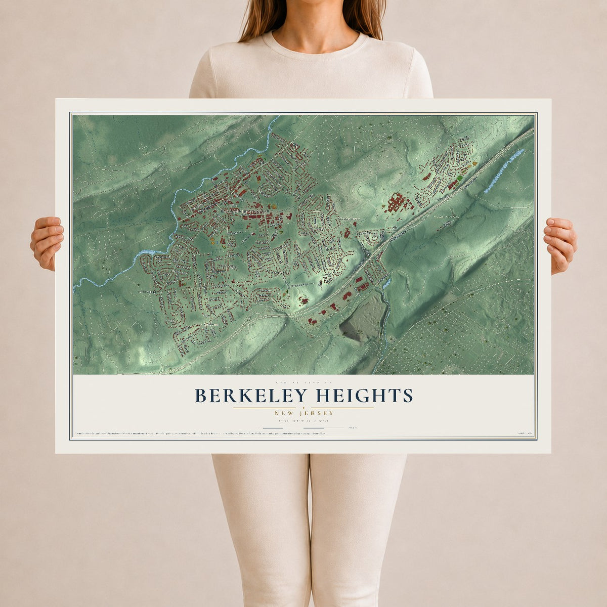 Berkeley Heights, New Jersey map print, 24" x 36" Archival Matte Print mockup