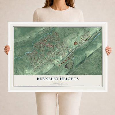 Berkeley Heights, New Jersey map print, 24" x 36" W/ White Ayous Wood Frame mockup