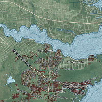 Close-up 1 of the Berkeley, New Jersey map artwork