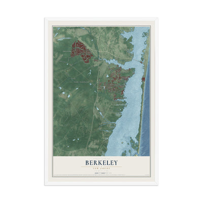 Berkeley, New Jersey map print, 12" x 18" W/ White Ayous Wood Frame mockup