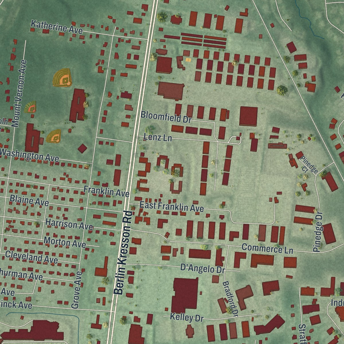 Close-up 1 of the Berlin, New Jersey map artwork
