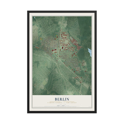 Berlin, New Jersey map print, 12" x 18" W/ Black Ayous Wood Frame mockup