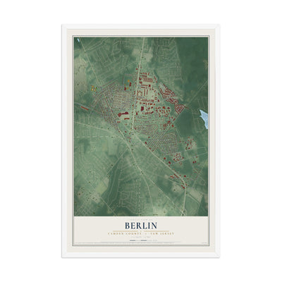 Berlin, New Jersey map print, 12" x 18" W/ White Ayous Wood Frame mockup