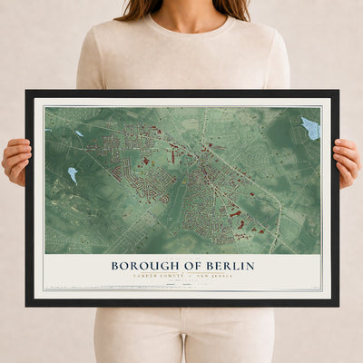 Borough of Berlin, New Jersey map print, 12" x 18" W/ Black Ayous Wood Frame mockup