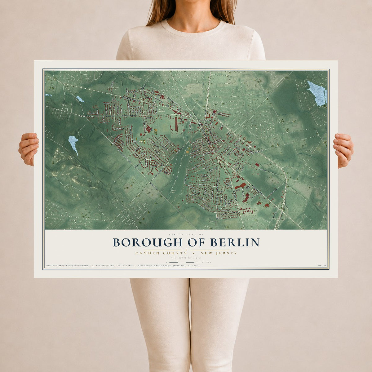 Borough of Berlin, New Jersey map print, 24" x 36" Archival Matte Print mockup
