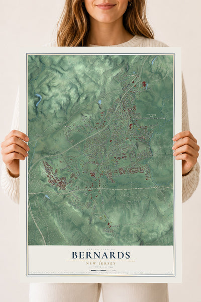 Bernards, New Jersey map print, 18" x 24" Archival Matte Print mockup