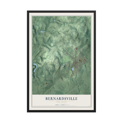 Bernardsville, New Jersey map print, 12" x 18" W/ Black Ayous Wood Frame mockup