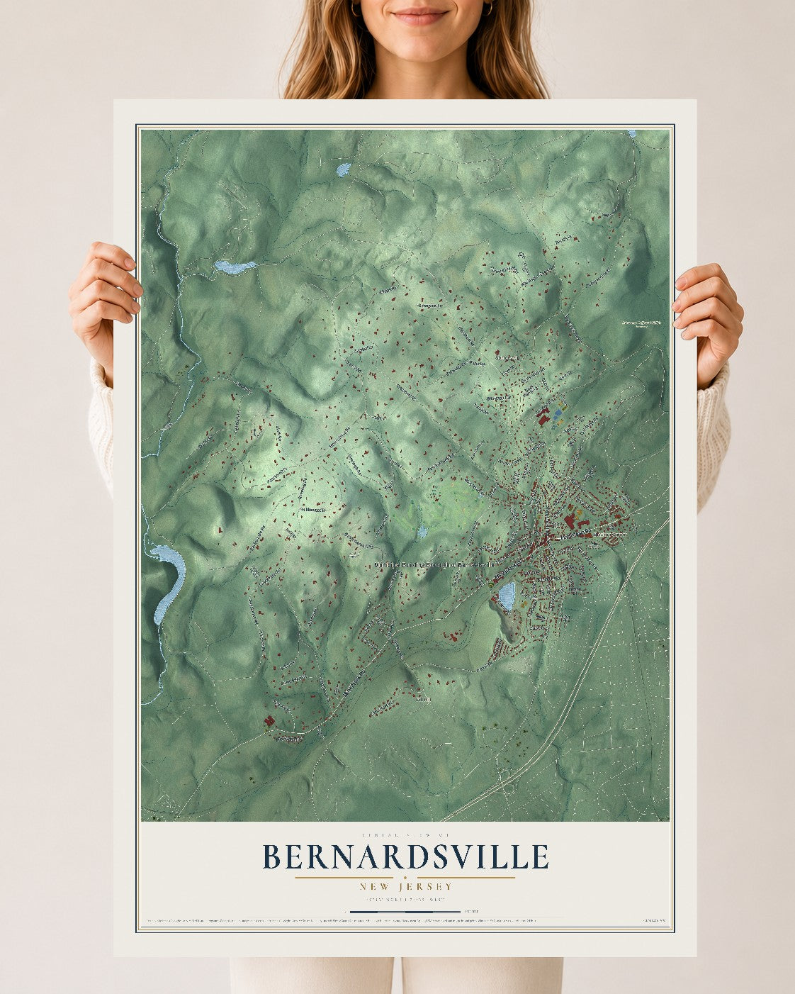 Bernardsville, New Jersey map print, 24" x 36" Archival Matte Print mockup