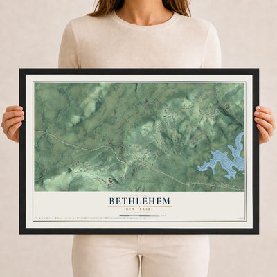 Bethlehem, New Jersey map print, 12" x 18" W/ Black Ayous Wood Frame mockup