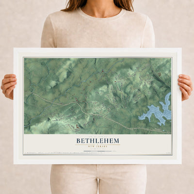 Bethlehem, New Jersey map print, 12" x 18" W/ White Ayous Wood Frame mockup