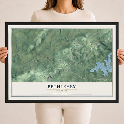 Bethlehem, New Jersey map print, 18" x 24" W/ Black Ayous Wood Frame mockup