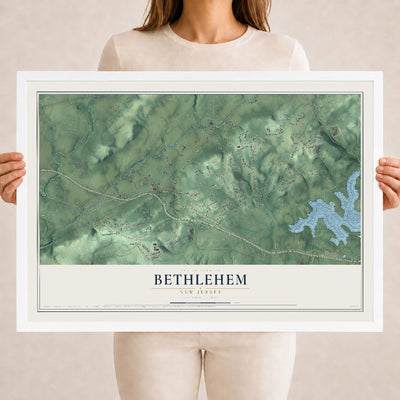 Bethlehem, New Jersey map print, 18" x 24" W/ White Ayous Wood Frame mockup