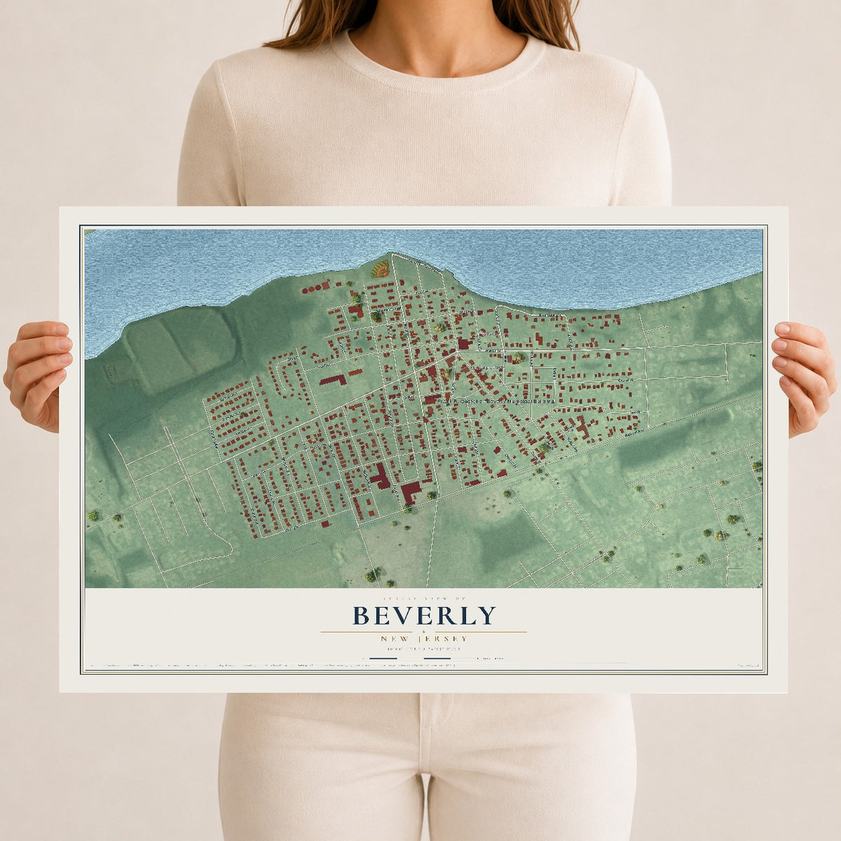 Beverly, New Jersey map print, 12" x 18" Archival Matte Print mockup
