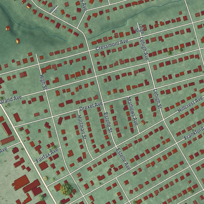 Close-up of the map of Blackwood, New Jersey print showing street and building detail