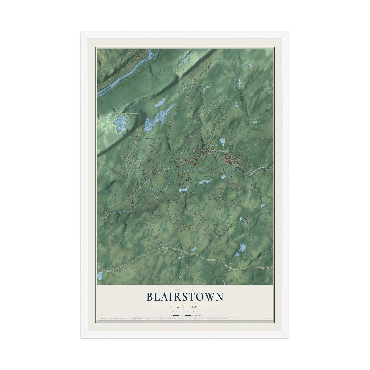 Blairstown, New Jersey map print, 12" x 18" W/ White Ayous Wood Frame mockup