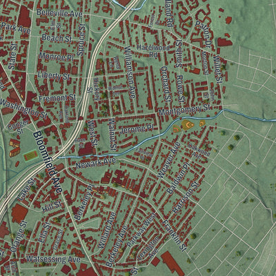 Close-up 1 of the Bloomfield, New Jersey map artwork