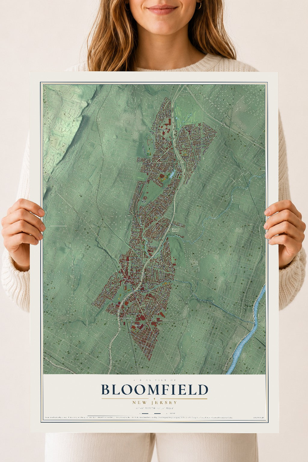 Bloomfield, New Jersey map print, 18" x 24" Archival Matte Print mockup
