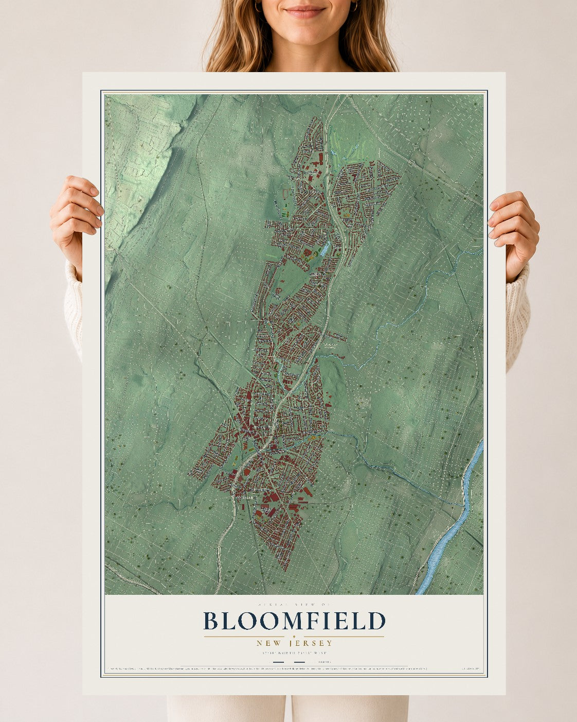 Bloomfield, New Jersey map print, 24" x 36" Archival Matte Print mockup