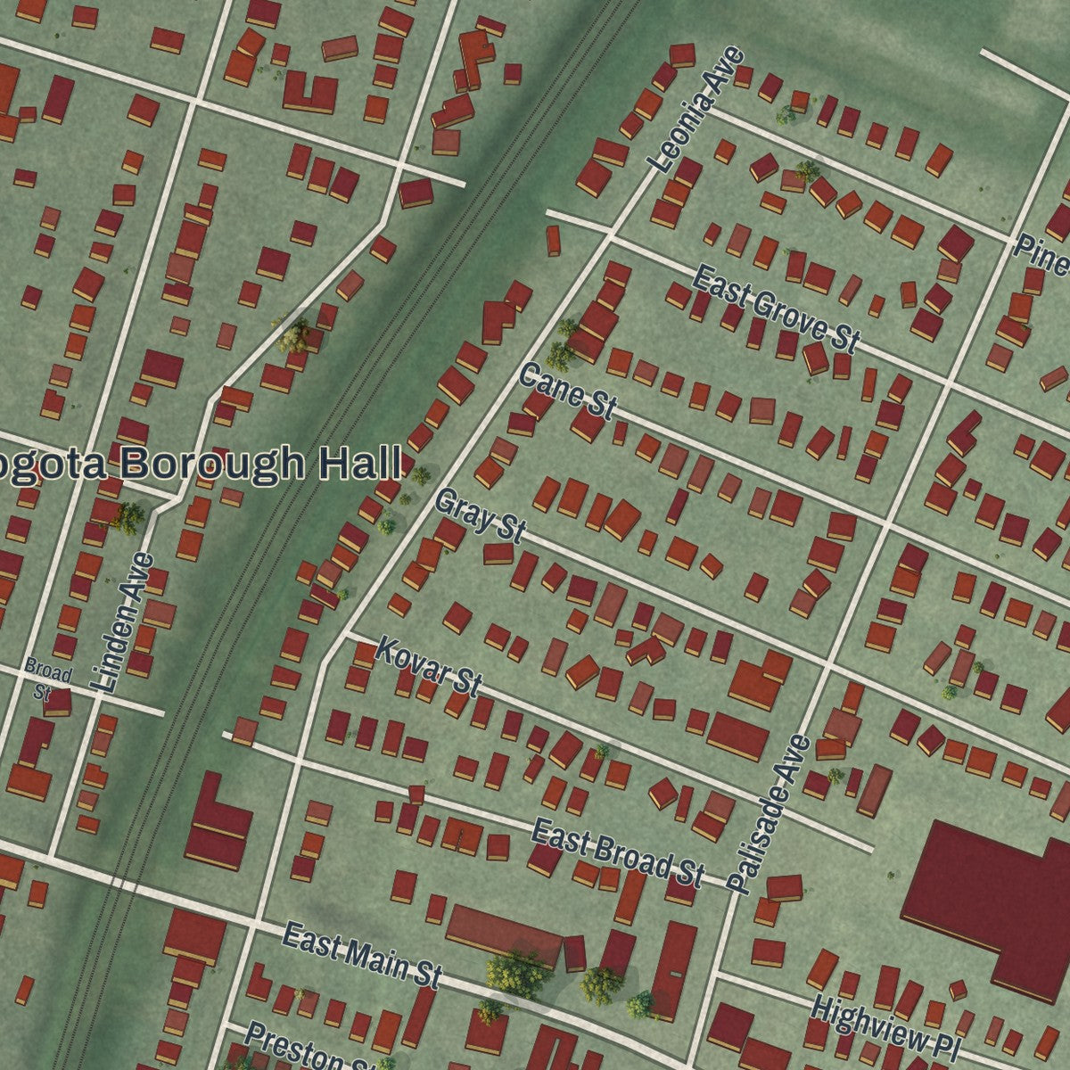 Close-up 2 of the Bogota, New Jersey map artwork