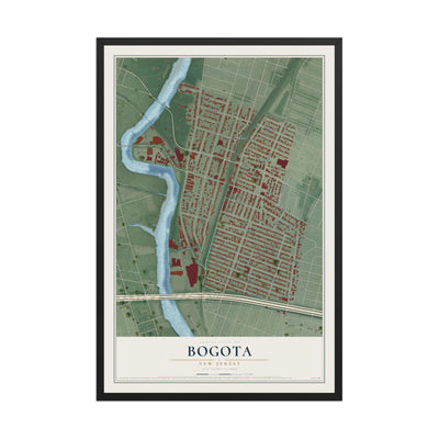 Bogota, New Jersey map print, 12" x 18" W/ Black Ayous Wood Frame mockup