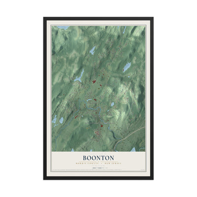 Boonton, New Jersey map print, 12" x 18" W/ Black Ayous Wood Frame mockup