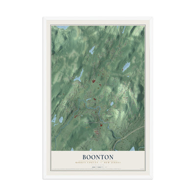 Boonton, New Jersey map print, 12" x 18" W/ White Ayous Wood Frame mockup