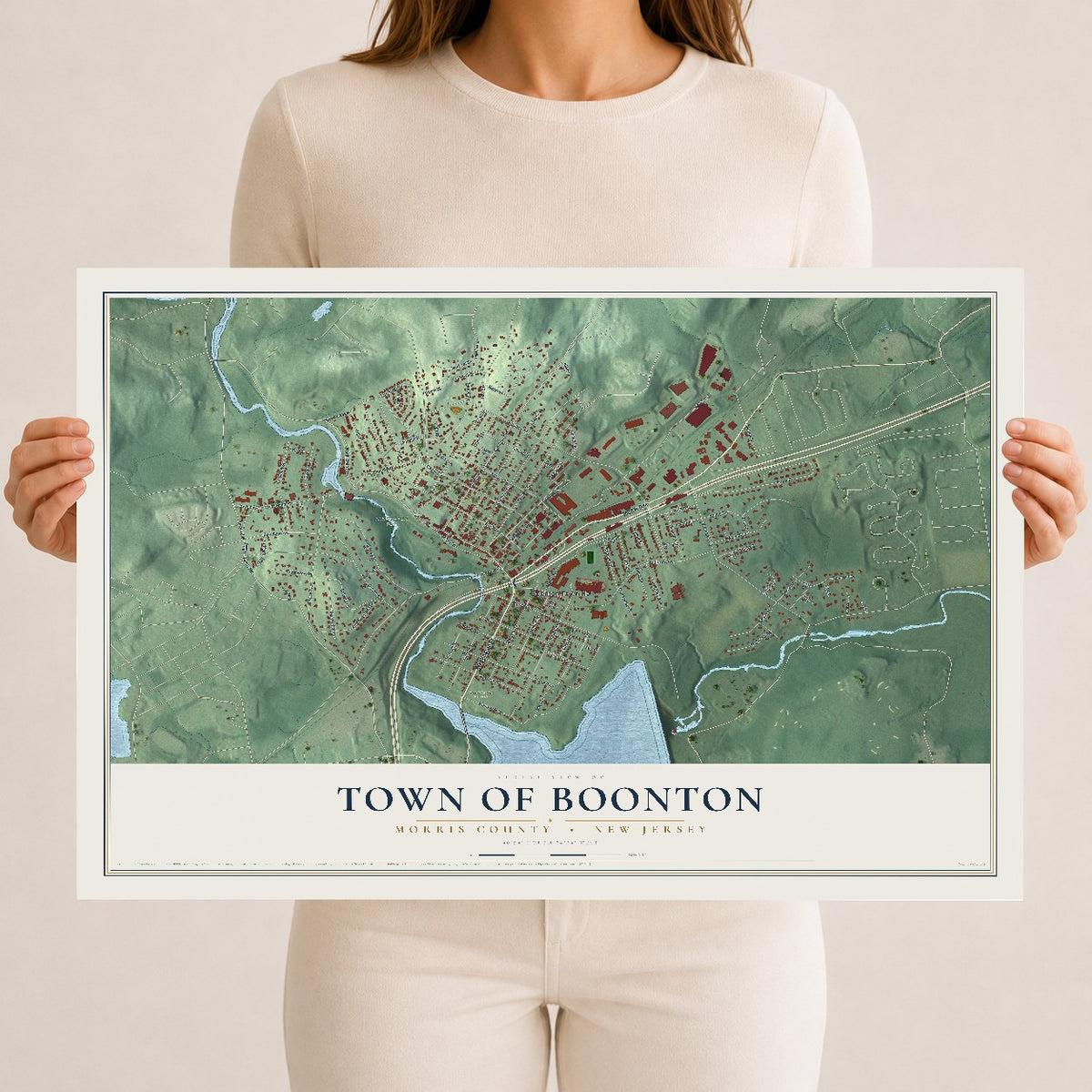 Town of Boonton, New Jersey map print, 12" x 18" Archival Matte Print mockup