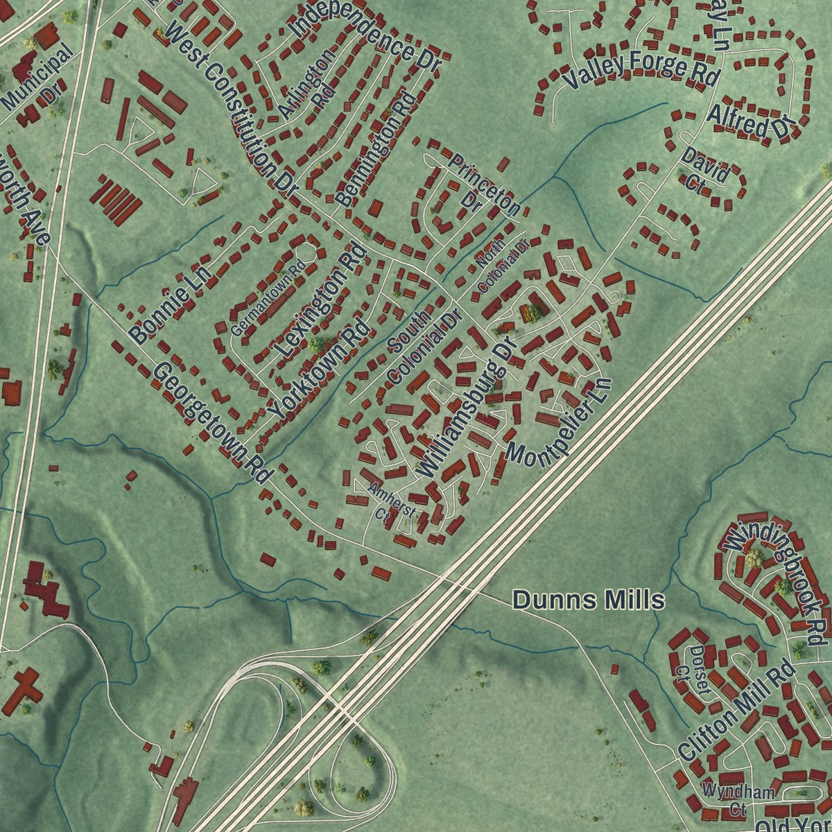 Close-up 1 of the Bordentown, New Jersey map artwork