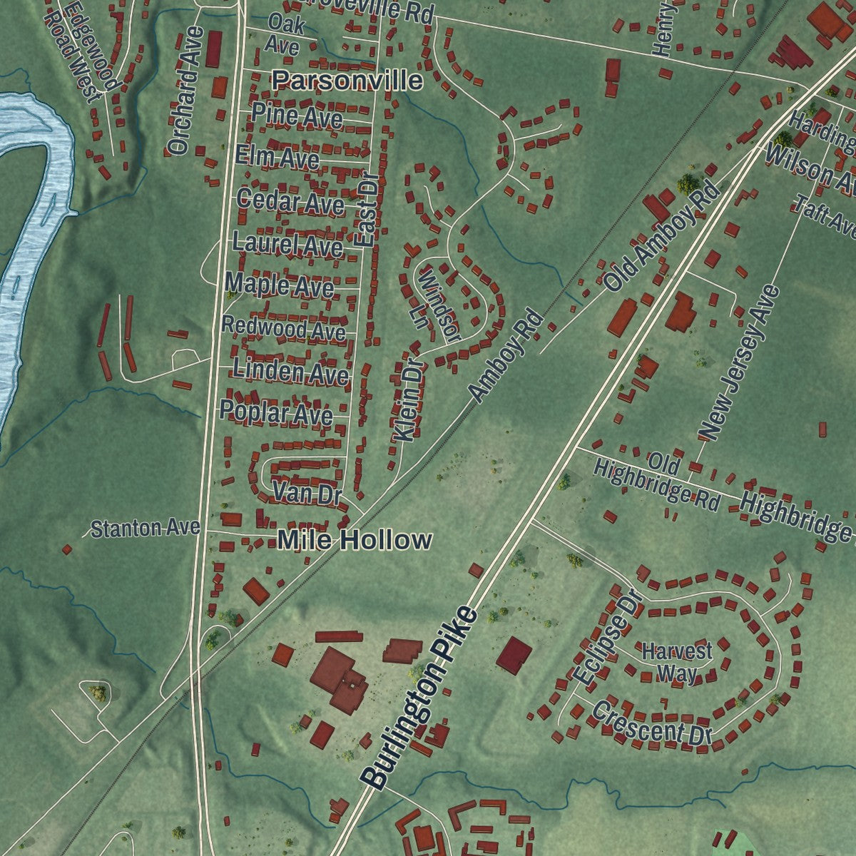 Close-up 2 of the Bordentown, New Jersey map artwork