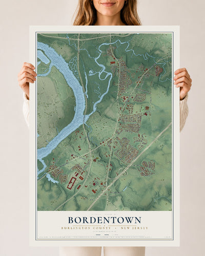 Bordentown, New Jersey map print, 24" x 36" Archival Matte Print mockup