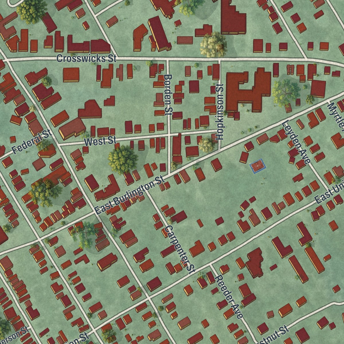 Close-up 1 of the City of Bordentown, New Jersey map artwork