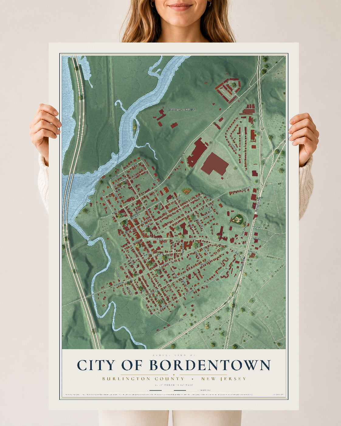 City of Bordentown, New Jersey map print, 24" x 36" Archival Matte Print mockup