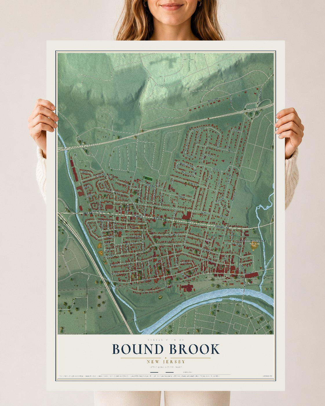 Bound Brook, New Jersey map print, 24" x 36" Archival Matte Print mockup