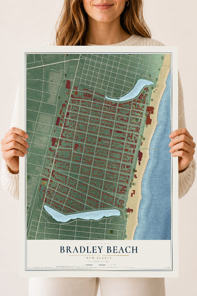 Bradley Beach, New Jersey map print, 18" x 24" Archival Matte Print mockup
