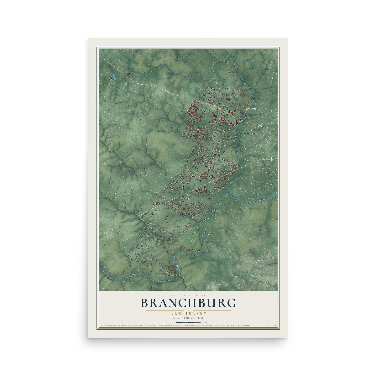 Branchburg, New Jersey map print, 12" x 18" Archival Matte Print mockup