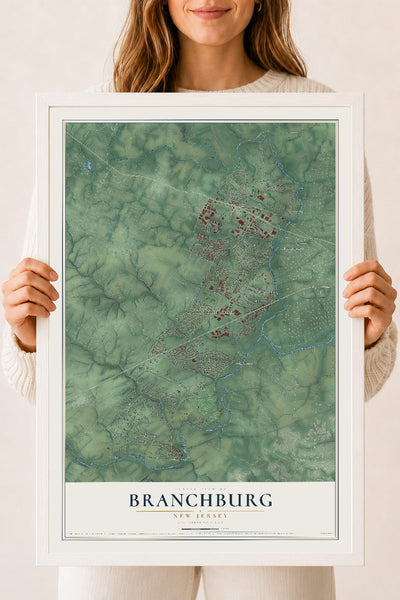 Branchburg, New Jersey map print, 18" x 24" W/ White Ayous Wood Frame mockup