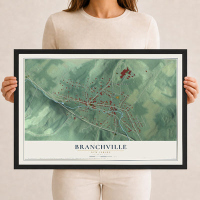Branchville, New Jersey map print, 12" x 18" W/ Black Ayous Wood Frame mockup