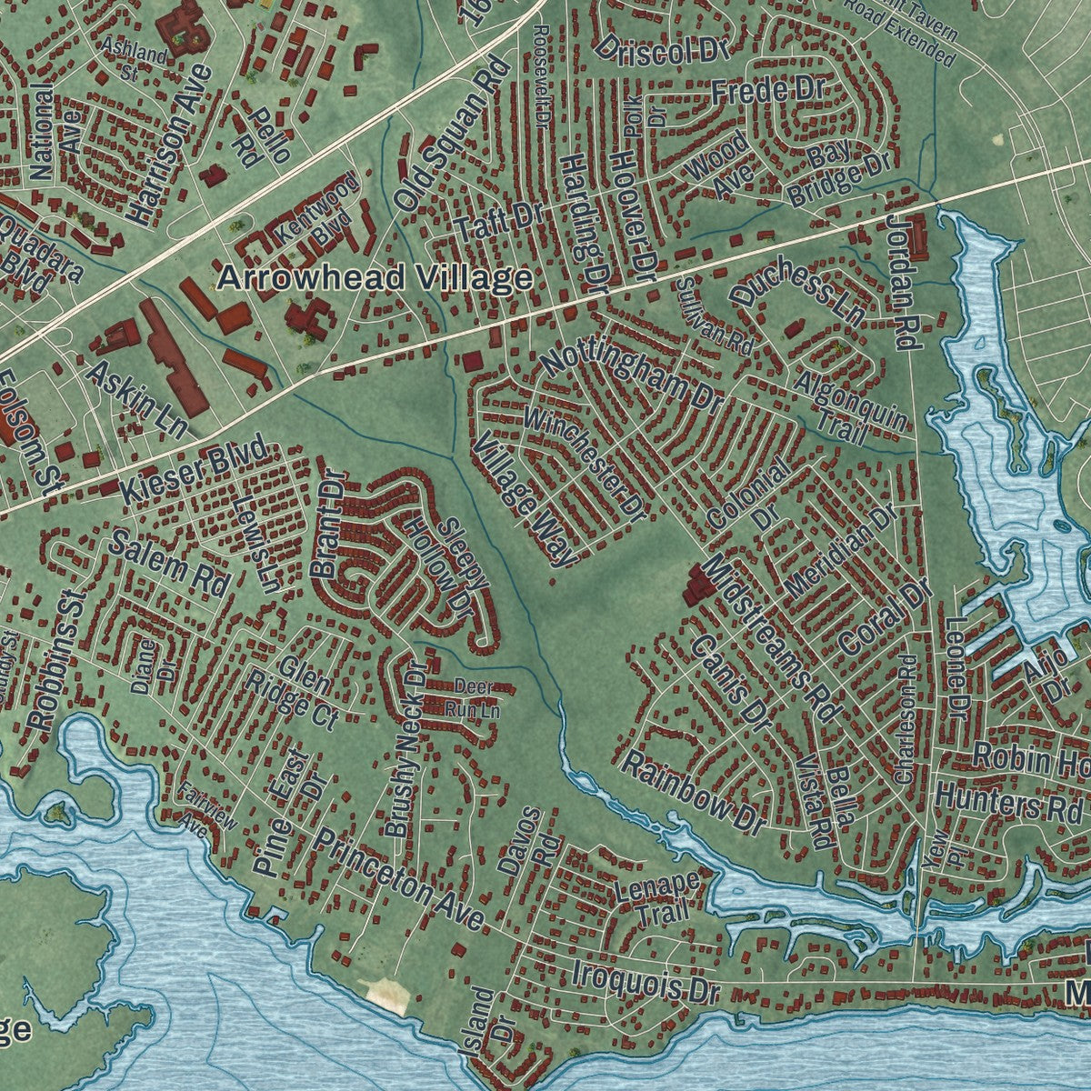 Close-up 2 of the Brick, New Jersey map artwork