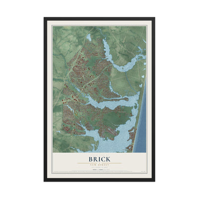 Brick, New Jersey map print, 12" x 18" W/ Black Ayous Wood Frame mockup