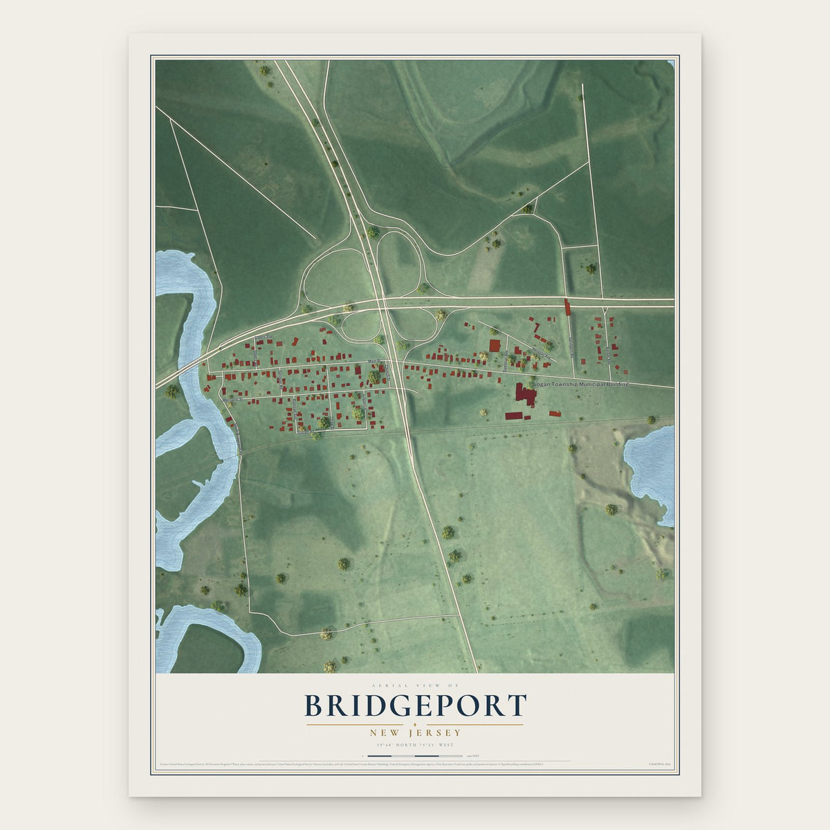 Bridgeport, New Jersey map print, the full design