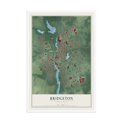 Bridgeton, New Jersey map print, 12" x 18" W/ White Ayous Wood Frame mockup