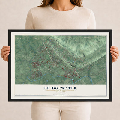 Bridgewater, New Jersey map print, 12" x 18" W/ Black Ayous Wood Frame mockup