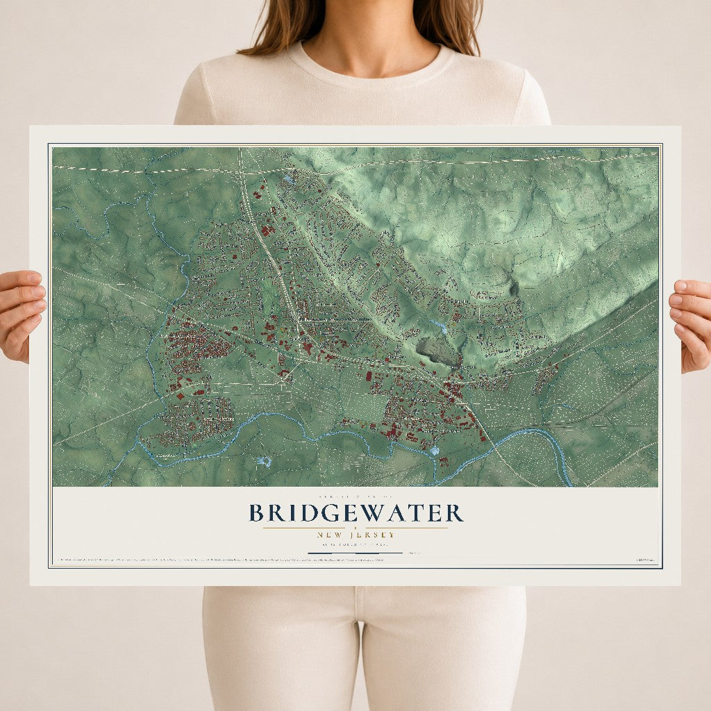 Bridgewater, New Jersey map print, 18" x 24" Archival Matte Print mockup