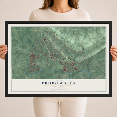 Bridgewater, New Jersey map print, 18" x 24" W/ Black Ayous Wood Frame mockup