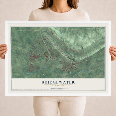 Bridgewater, New Jersey map print, 18" x 24" W/ White Ayous Wood Frame mockup