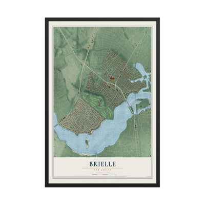 Brielle, New Jersey map print, 12" x 18" W/ Black Ayous Wood Frame mockup