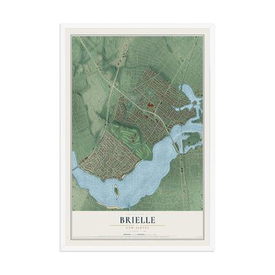 Brielle, New Jersey map print, 12" x 18" W/ White Ayous Wood Frame mockup