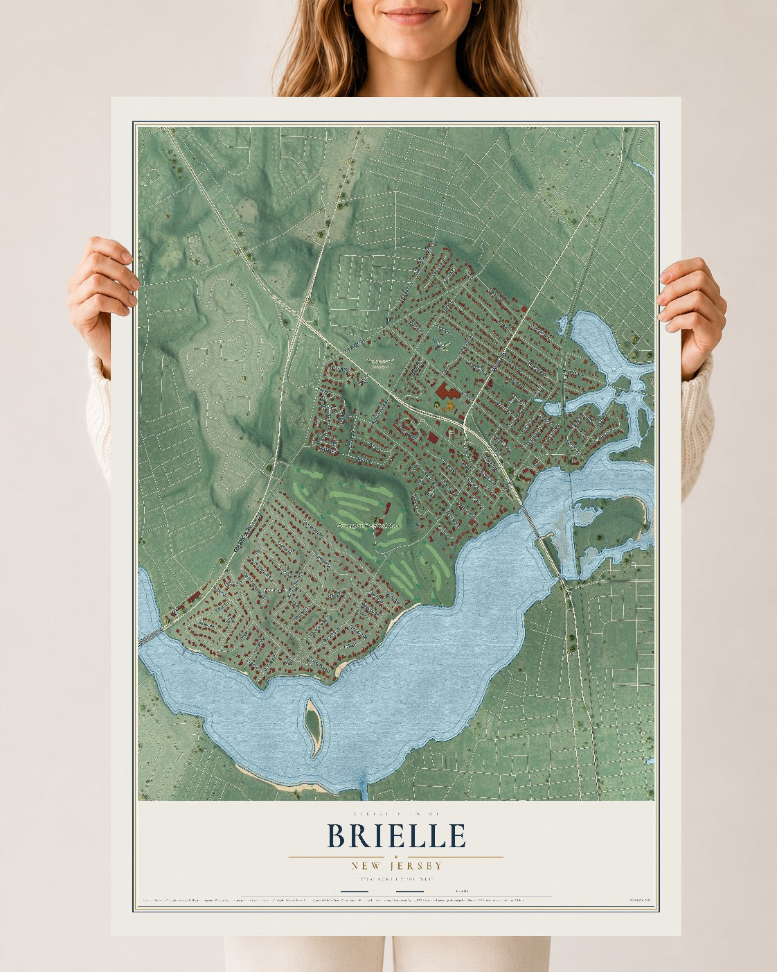 Brielle, New Jersey map print, 24" x 36" Archival Matte Print mockup