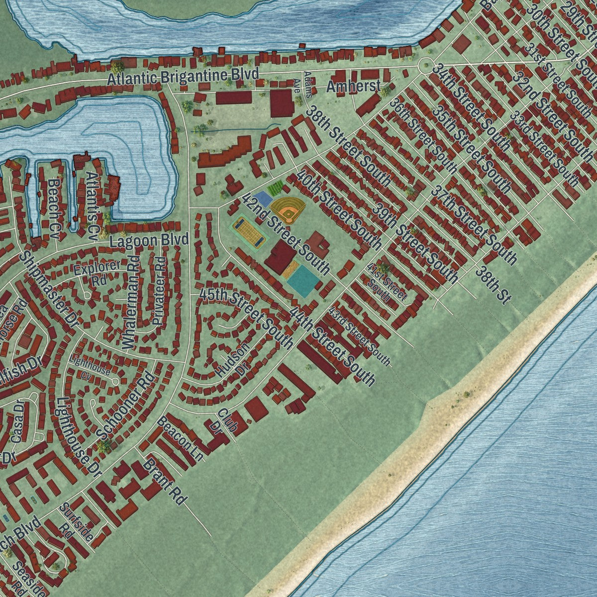 Close-up 2 of the Brigantine, New Jersey map artwork