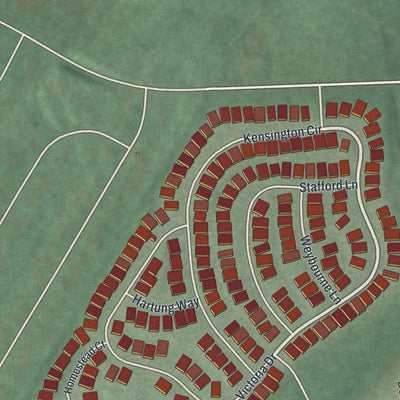Close-up of the map of Brookfield, New Jersey print showing street and building detail